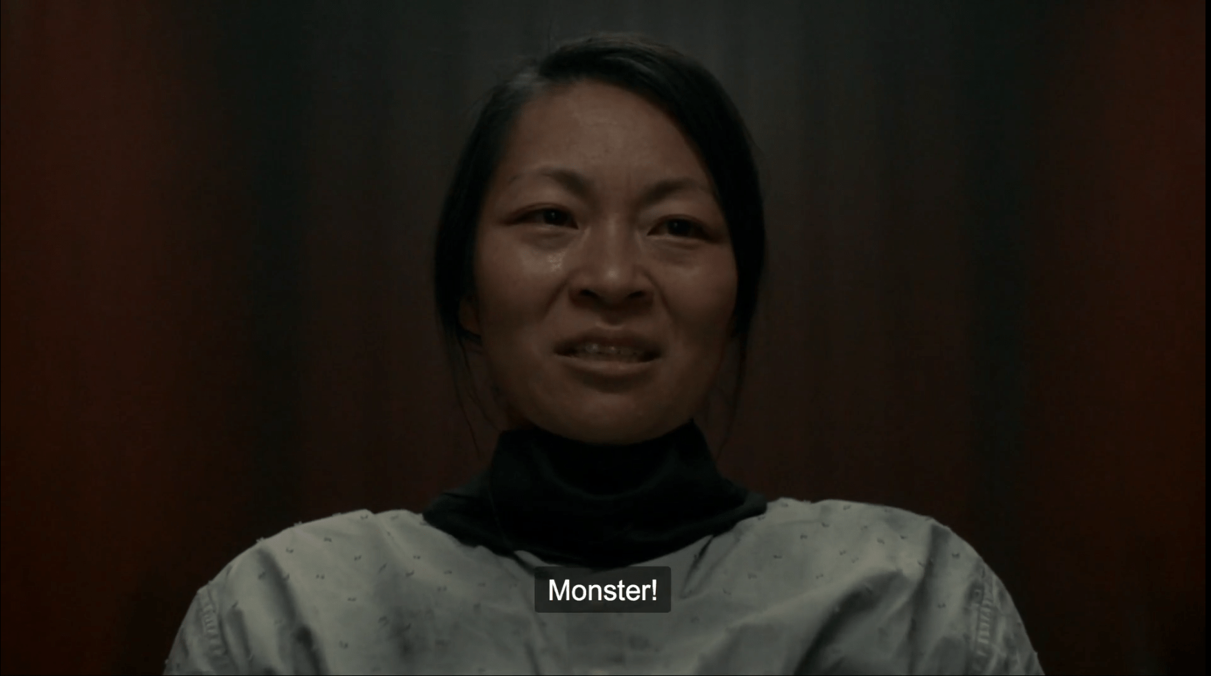 Jung Sun den Hollander as Jin (the “Ghost”) saying “Monster!”